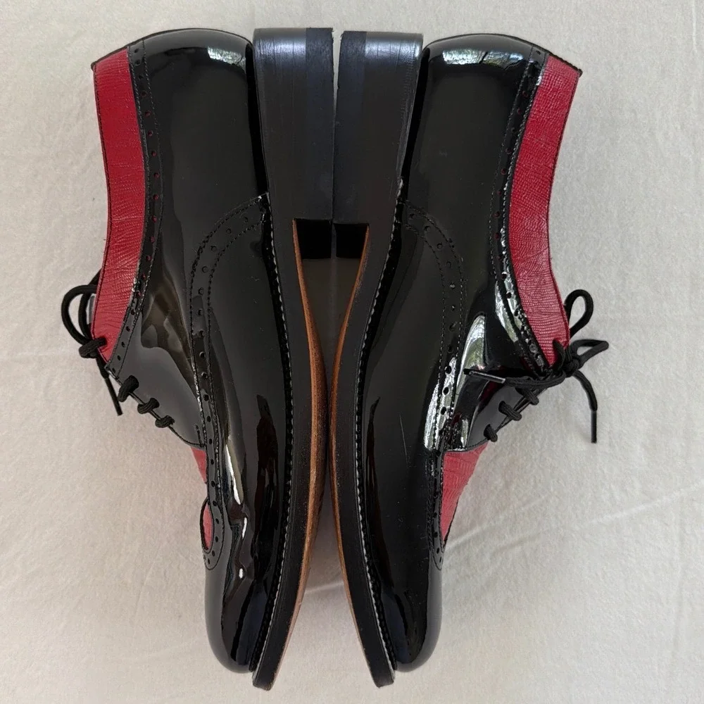 Stacy Baldwin Mens Black Red Patent Leather Wingtip Oxford Shoes 16223 Size 7D